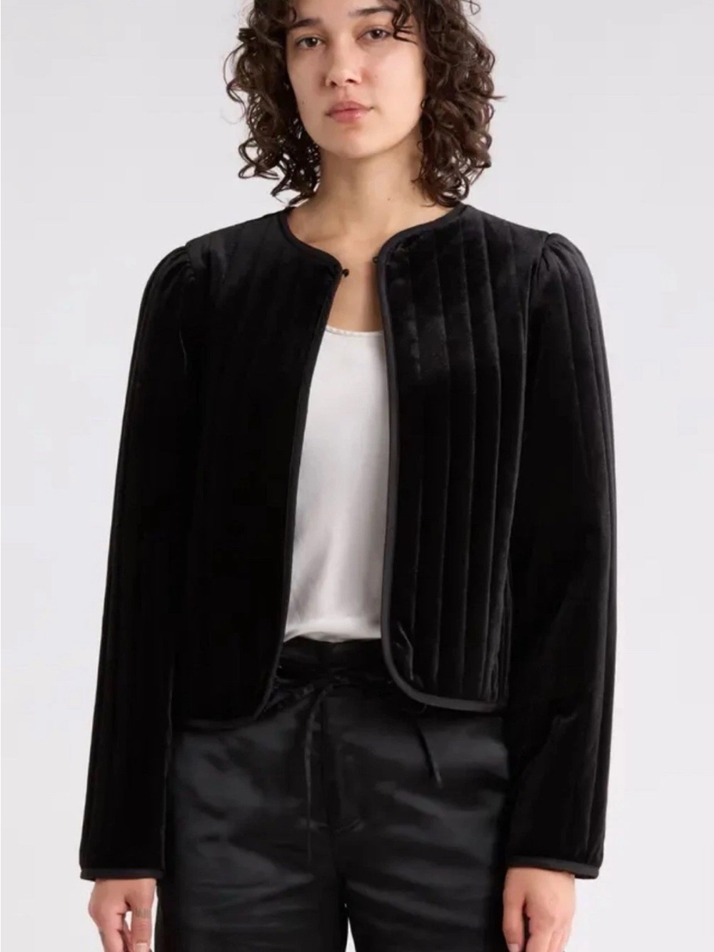 Sanctuary Quilted Velvet Jacket in black Small Anthropology